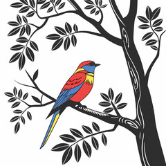 A Colorful Bird Perched On A Simple Tree Branc In 1