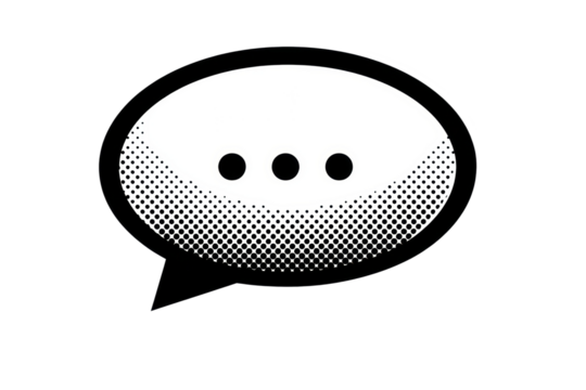 Comic style speech bubble with halftone design and ellipsis icon, cut out - Powered by Adobe