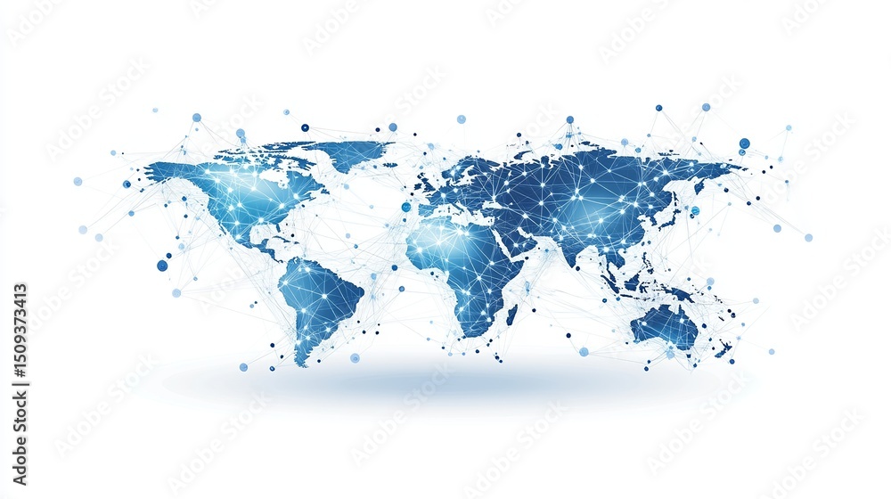Aufkleber global network connection digital world map abstract blue technology background illustration modern 