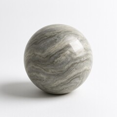 A smooth polished marble sphere with unique grey and white veins that is an elegant decorative element.