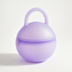 Minimalist lavender round silicone case with loop handle and zip closure, ideal for storing baby pacifiers or small items.