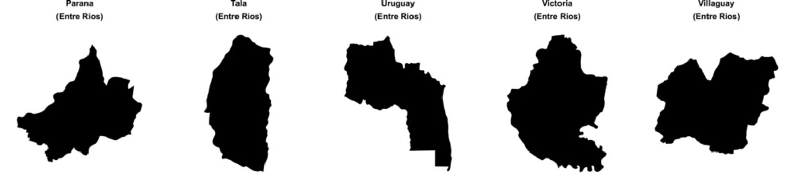 Parana, Tala, Uruguay, Victoria, Villaguay outline maps