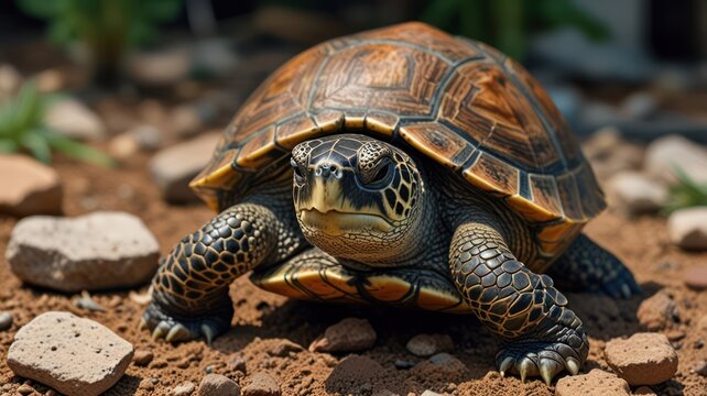 Close-up of a turtle on the ground - Powered by Adobe