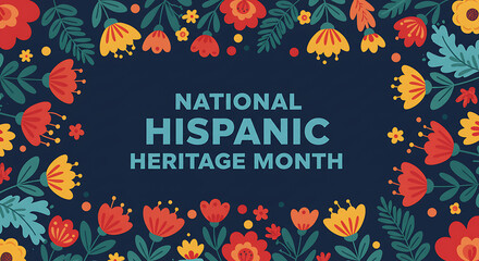 National Hispanic Heritage Month Background with Colorful Folk Floral Border