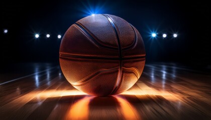 led lit basketball on dark floor with glowing texture detail