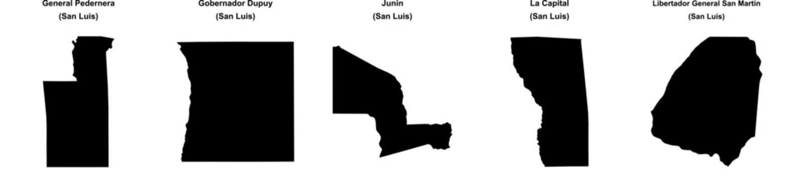 General Pedernera, Gobernador Dupuy, Junin, La Capital, Libertador General San Martin outline maps