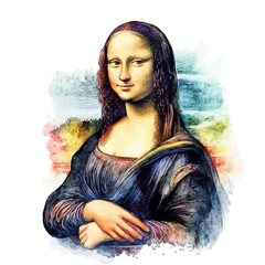 Mona Lisa, watercolor drawing vector, high quality, isolated on a white background.