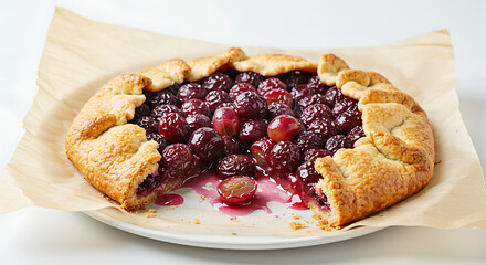 A delicious and freshly baked grape galette, a rustic dessert.