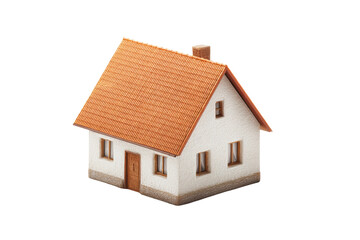 Cozy small house with tiled roof and chimney on black background, cut out