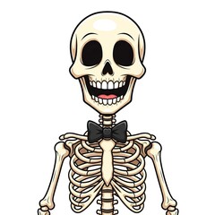 Cartoon Skeleton Wearing a Bow tie Smiling Isolated on White Background.