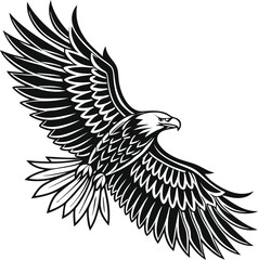 Intricate Symmetrical Wing Illustration in Black and White  Majestic Opened Eagle Dove,and Dragon Wings with Feather Texture on Clean White Canvas