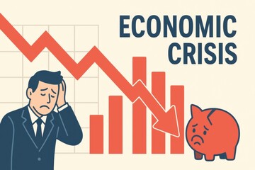 Economic crisis affecting businessman and piggy bank