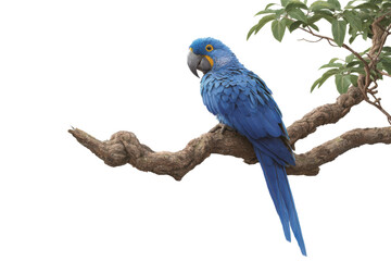 Obraz premium Vibrant blue macaw perched on tree branch in natural habitat, cut out