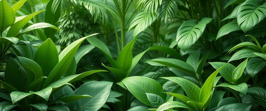 Hochdetaillierte 3D-Illustration tropischer Dschungelpflanzen mit &uuml;ppigem Blattwerk, ideal als Naturhintergrund oder botanisches Design.