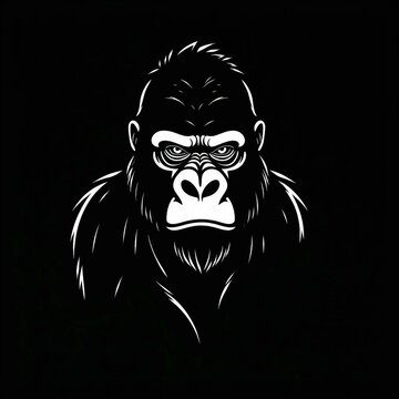 Ausdrucksstarke Linienillustration eines Gorillas auf schwarzem Hintergrund &ndash; kraftvoll, minimalistisch und modern.
