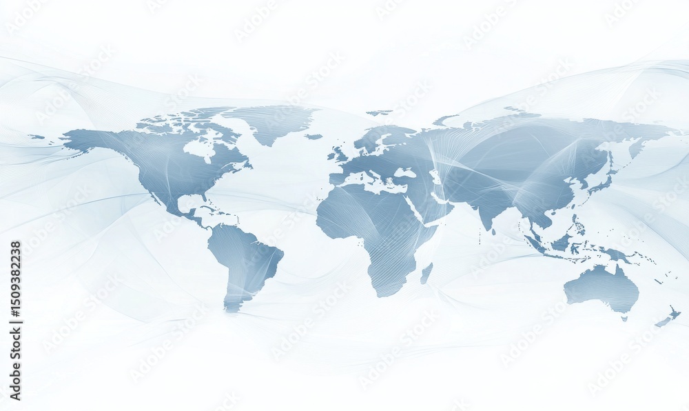 Poster a background with light blue and white colors, featuring an abstract representation of global networ