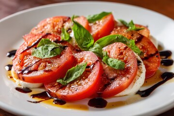 Caprese Salat Mozzarella Tomate Basilikum Balsamico Italienisch Vorspeise Frisch Sommerrezept Antipasti Gesund Leicht Einfach Mediterran Klassiker Tellergericht Hausgemacht Genuss