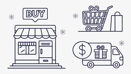 Obraz premium Online Shopping Icons: a set of digital icons visually represent all aspect of online shopping