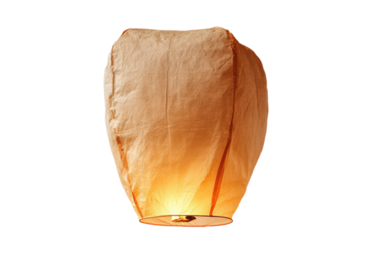 Illuminated paper lantern glowing in dark background, cut out
