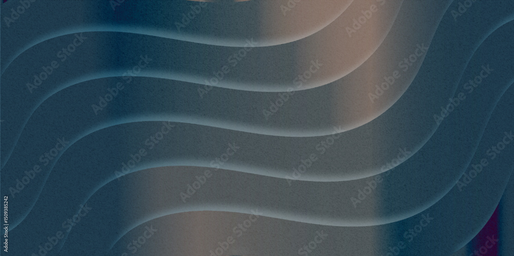 Poster abstract background with wavy lines in smooth shades of blue and beige gradient pattern design effec