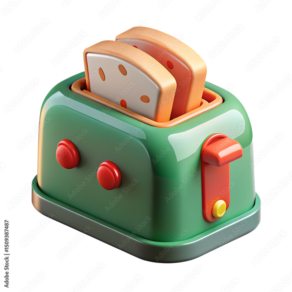 Poster a charming 3d representation of a retro green toaster with two slices of toasted bread ready for a b