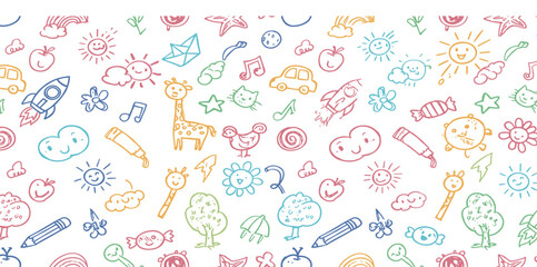 Kid pattern, baby background. Crayon seamless bg