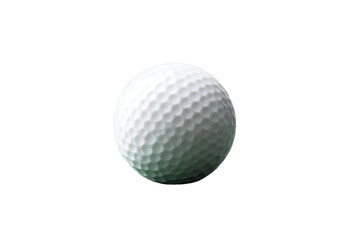 Close-up of a white textured golf ball on black background, cut out