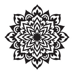 black and white silhouette mandala vector with white background