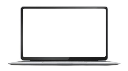 Sleek modern laptop computer, direct front view perspective, displaying a clean blank white screen. Technology device mockup. Isolated on transparent background.