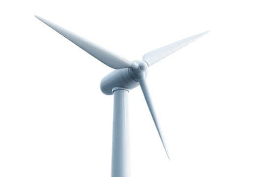 Modern wind turbine against clear sky: renewable energy solution, cut out