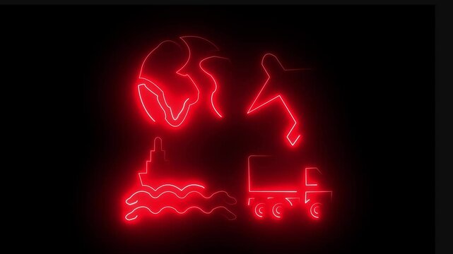 Glowing neon logistics icon isolated on black background. HD Video motion graphic animation RED COLLER ANIMATION 