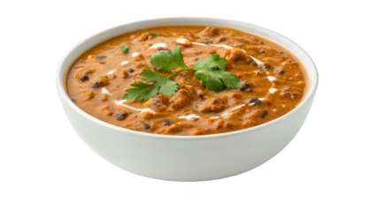 Bowl of creamy dal makhani, food-centered composition isolated on transparent background.