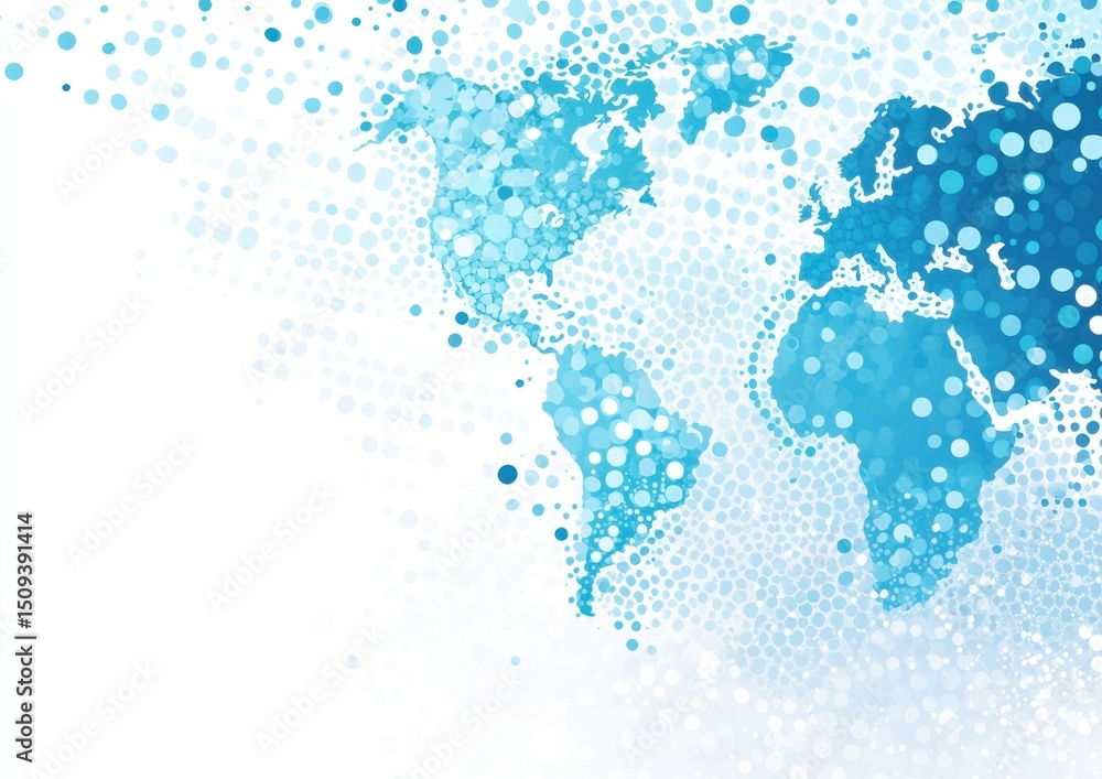 Poster abstract digital world map, global network concept with blue dots on a white background planet earth