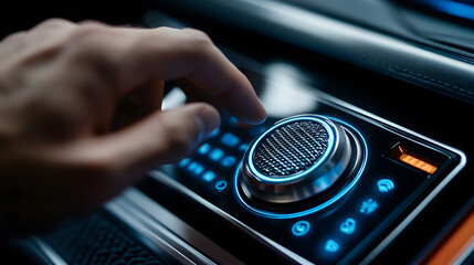Microphone button in car interface for voice commands, enhancing user experience and convenience while driving