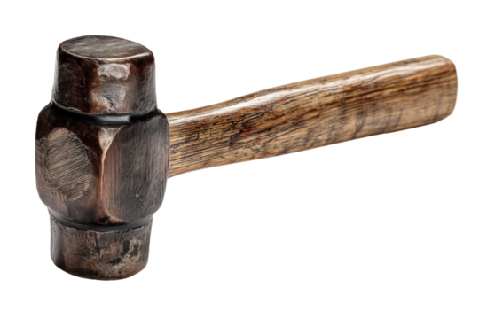 Wooden mallet isolated Isolated on transparent Background, a tool used in carpentry and craftsmanship.
