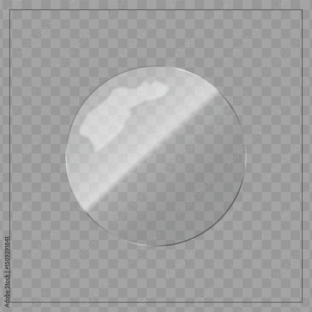 Poster realistic circular transparent glass orb with soft light reflection on transparent background
