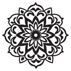 black color mandala silhoutte style in white backraund