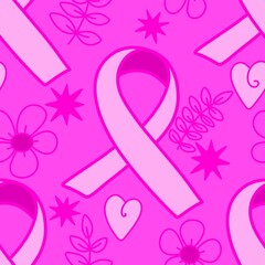 Breast cancer month seamless pink ribbon day mammogram pattern for medical accessories and medicine textiles
