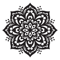 black and white mandala floral ornament in white backraund