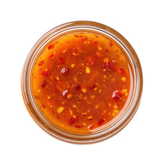 Plakat Glass jar filled with delicious, fermented hot honey, creating a sweet heat sauce enriched with probiotics, captured from above against a transparent background