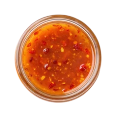 Fototapete Glass jar filled with delicious, fermented hot honey, creating a sweet heat sauce enriched with probiotics, captured from above against a transparent background © Justlight