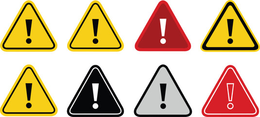 Attention caution danger sign, Exclamation mark sign, Triangular warning symbols icon set, warning sign, Vector illustration