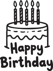 Happy birthday cake with lit candles, a sweet celebration dessert vector illustration
