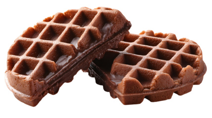 Chocolate waffle broken into two parts