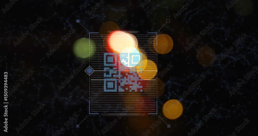 Poster image of data processing and qr code over light spots
