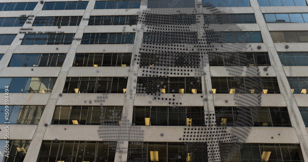 Poster image of data processing with of over cityscape