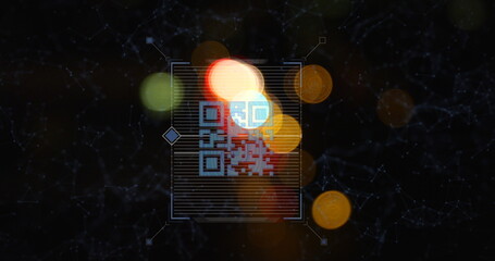 Image of data processing and qr code over light spots