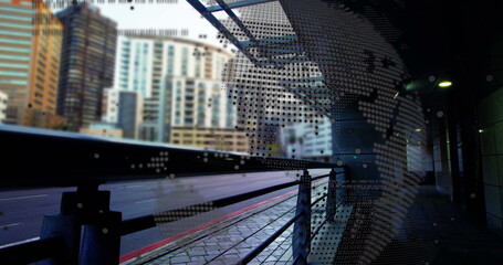 Image of data processing and globe over city