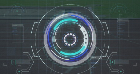 Image of data processing over disabled african american male runner