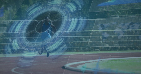 Image of data processing over disabled african american male runner